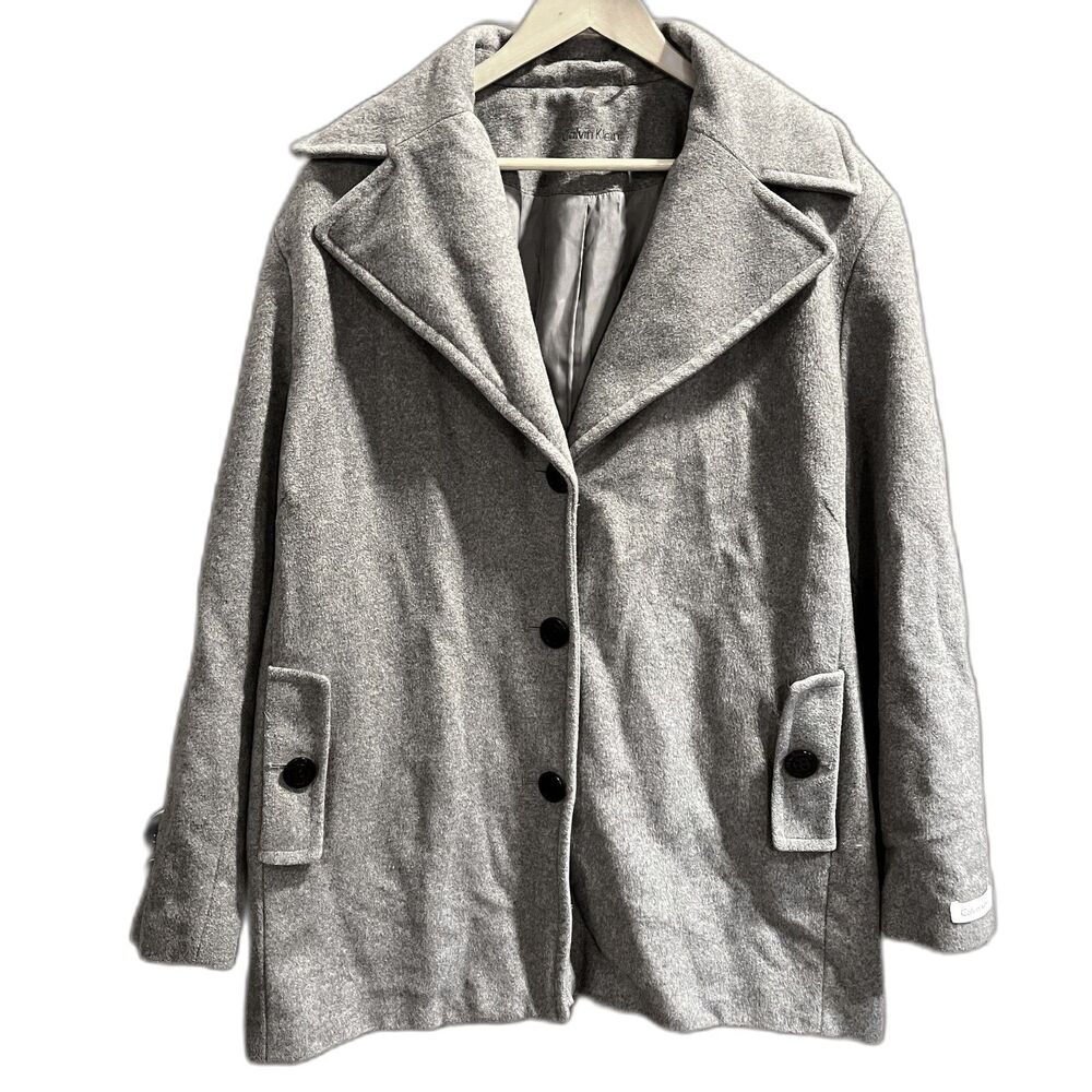 Calvin Klein Wool Blend Blazer Pea Coat Grey Work Wear Business Attire sz 3X
